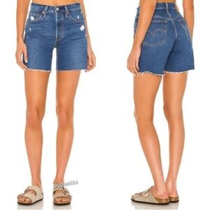 Levi's Women’s 501 Mid Thigh Bermuda Distressed Jean Denim Short